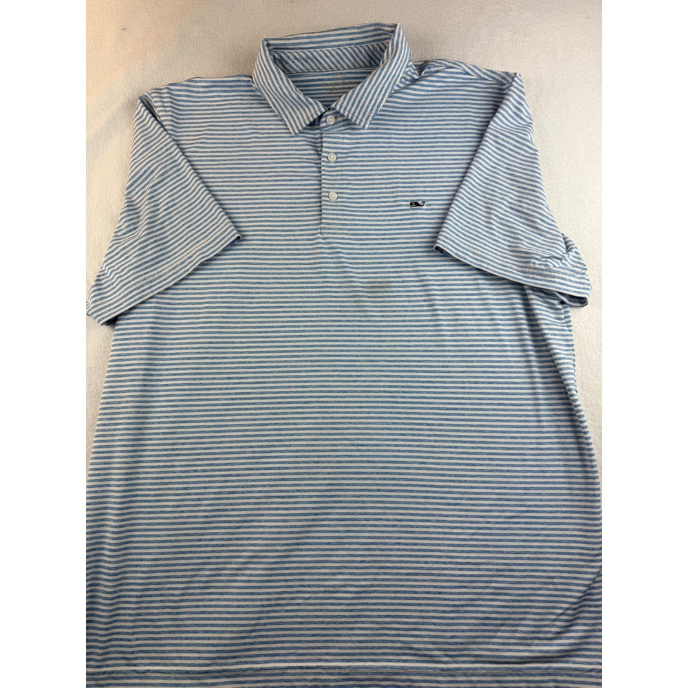 Vineyard Vines Mens XL Performance Polo Shirt Blue Striped‎ Golf